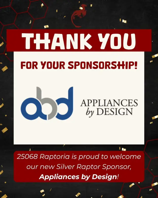 Instagram post from Oct 8, 2026: 25068 Raptoria would like to give a huge thanks to our new Silver Raptor Sponsor, Appliances by Des…